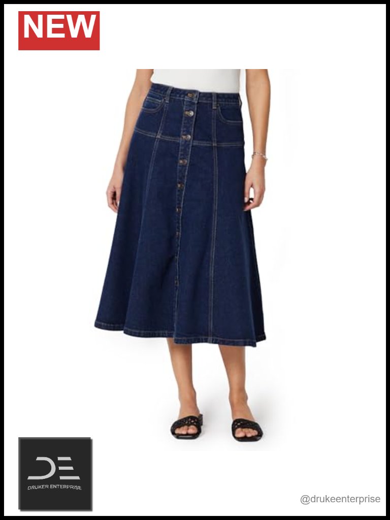 Women's Denim A-Line Midi Skirt With Button Front